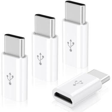 Imagem de Pacote com 4 adaptadores micro USB para USB C, micro-USB fêmea para USB-C macho OTG compatível com telefones Samsung Galaxy S10, S9, S8 Plus, Note 9 8, MacBook, LG V30 G5 G6, Moto Z2 Play Tipo-C