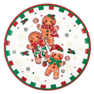 Imagem de 48 peças de pratos de papel de homem de gengibre de Natal, bengala de gengibre, pratos descartáveis de festa, doces de hortelã-pimenta, prato de sobremesa de jantar de 18 cm para suprimentos de festa
