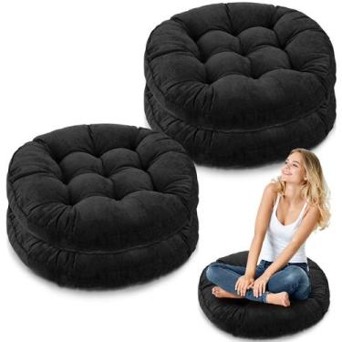 Imagem de Almofadas de chão redondas Jerify, 55 x 10 cm, pretas, 4 peças