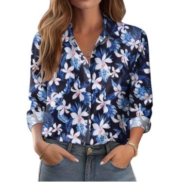 Imagem de Blusa feminina Zeagoo, havaiana, manga comprida, com botões