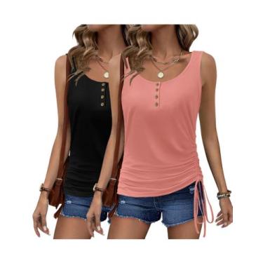 Imagem de Camisetas regatas femininas Zeagoo 2025, decote em U, franzido, pacote