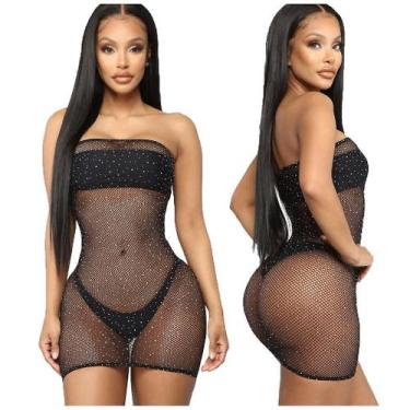 Imagem de Lingerie sexy feminina de malha transparente com rede de nádega vazada