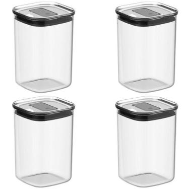 Imagem de Kit 4 Potes Herméticos Quadrados 1L para Mantimentos Dupla Vedação com