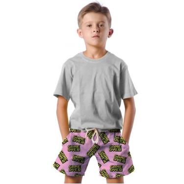Imagem de Shorts Infantil Bermuda Calção Praia Verão Game Over Fim de Jogo Pixel