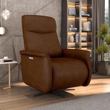 Imagem de Poltrona do Papai Reclinável Power Elétrica Anakin Base Estrela Giratória USB Couro Marrom Brilho G76 - Gran Belo