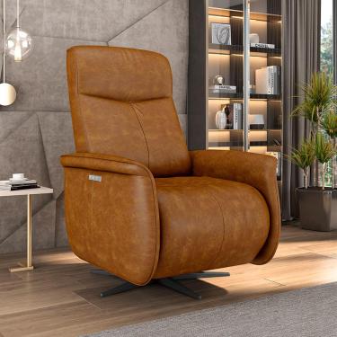 Imagem de Poltrona do Papai Reclinável Power Elétrica Anakin Base Estrela Giratória USB Couro Caramelo Manchado G76 - Gran Belo