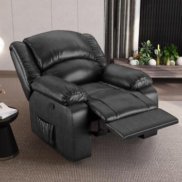 Imagem de Poltrona do Papai Reclinável Sala de Cinema Madrid Manual PU Preto Brilho  G26