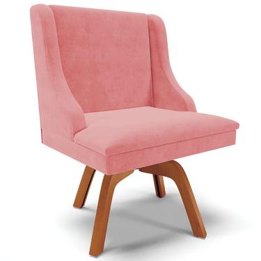 Imagem de Poltrona Decorativa Base Giratória de Madeira Firenze Suede Rosê/Natural - Gran Belo