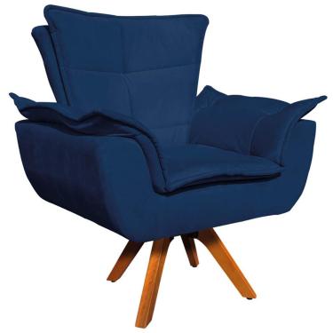 Imagem de Poltrona Decorativa Base Giratória em Madeira Charger Suede Azul Marinho - Gran Belo