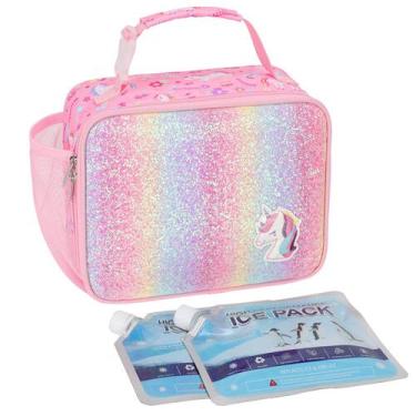 Imagem de Lancheira Bagseri Girls com bolsa de gelo isolada em unicórnio rosa