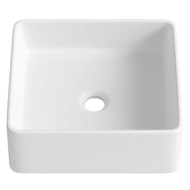 Imagem de Cuba de Apoio Quadrada 38x38cm Soft Inox para Banheiro e Lavabo – Cerâmica Branca Brilhante, Design Moderno e Resistente