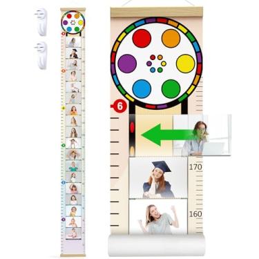 Imagem de NiHome Tabela de crescimento para crianças com molduras de 16 bolsos, régua de medição de altura dobrável, tabela de parede de altura infantil, presente de lembrança de aniversário para meninos e