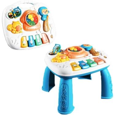 Imagem de Mesa de Atividades Musical Infantil com Relógio, Brinquedo Educativo Colorido com Suporte, Centro de Aprendizagem para Bebês e Crianças
