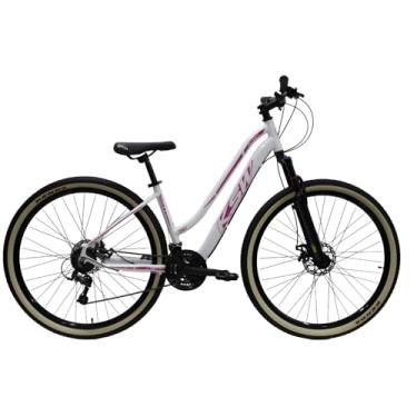 Imagem de Bicicleta KSW Sunny Feminina em Aluminio Aro 29 Rebaixada Retro 21 Marcha Relação 3x7com Freio a Disco e Suspensão de 80mm (Branco com Rosa, 15)