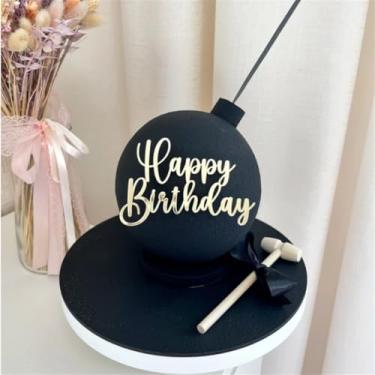 Imagem de LZGXZF Acrylic Happy Birthday Cake Topper Baby Shower Cake Topper Golded Mirror Birthday Cake Decorations Oh Baby Cupcake Topper Supplies for Boys and Girls for Anniversary Party Decorations Supplies
