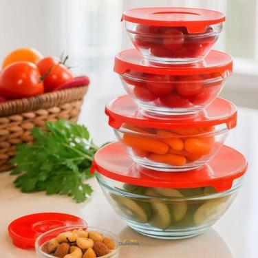 Imagem de Conjunto Tigela De Vidro Bowl Marmita Com Tampa 5 Potes Com Tampa Cons