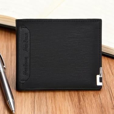 Imagem de Carteira masculina fina, 2 em 1, curta, macia de poliuretano, dobrável com protetor de canto de metal, 7 compartimentos, 2 compartimentos para dinheiro, 1 bolso com zíper para uso diário masculino