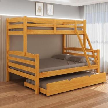 Imagem de Treliche Casal com Cama Auxiliar Solteiro Cor Mel - Ideal para Espaços