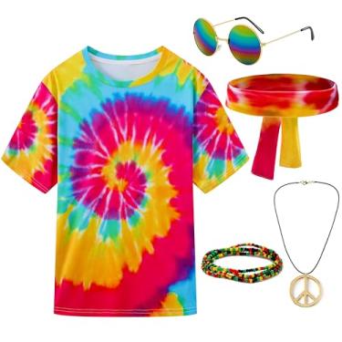 Imagem de Gionforsy Fantasia hippie para homens e mulheres dos anos 60 anos 70 acessórios para fantasia camiseta colar da paz para festa à fantasia de Halloween (variável, 3GG)