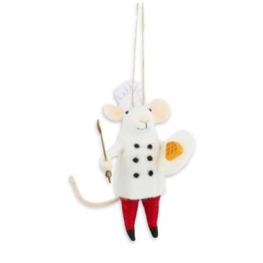 Imagem de The Bridge Collection Enfeite de Natal de feltro Chef Mouse – Decoração peculiar de árvore de Natal – Lindo ornamento de feltro animal com colher de chapéu de chef e waffle