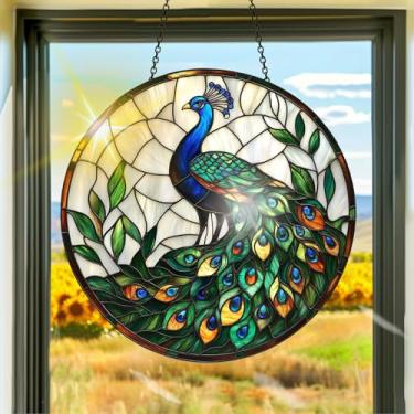 Imagem de Protetor solar de acrílico colorido, apanhadores de sol, decoração de janela suspensa de pavão verde, arte de parede de arco-íris, para quarto, varanda, interior e exterior, jardim, enfeites de Natal