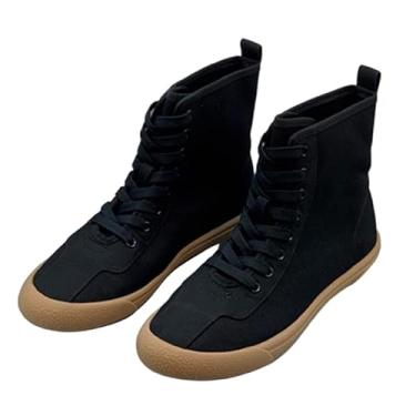 Imagem de Tênis minimalista retrô de lona, botas de cano baixo, sapatos femininos confortáveis para treinamento, tênis feminino, Preto, 40
