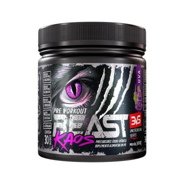 Imagem de PréTreino BEAST KAOS 300g Extra Forte com Citrulina,BetaAlanina,Cafeína,Arginina,Taurina e Tirosina-Unissex