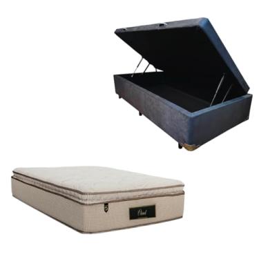 Imagem de Cama Box Baú Blindada com Colchão Cloud Molas Ensacadas C/Pillowtop 32cm (SUEDE CINZA, Solteiro)