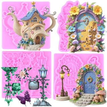 Imagem de MIYAHOUSE Garden Gate Moldes de silicone para decoração de bolos, enfeite de cupcake, pasta de goma de chocolate, argila de polímero, conjunto de 4