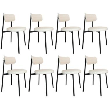 Imagem de Cadeira De Jantar Estofada Kit 8 Nyka M25 Linho Palha - Mpozenato