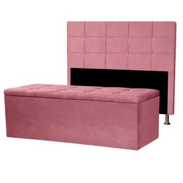 Imagem de Kit Cabeceira E Calçadeira Baú Casal 1,40m Roma Suede Rosa - Pallazio