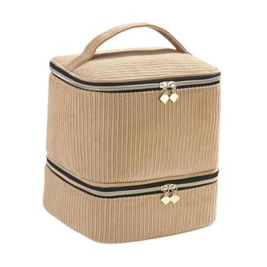 Imagem de Kokiya Estojo para guardar esmaltes, secador de unhas, com bolsos grandes, organizador de bolsa de mão com dupla camada para perfumes, e maquiagem, Marrom