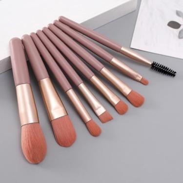 Imagem de Conjunto de 8 pincéis de maquiagem com sacos de PE, base de sombra, blush, corretivo, ferramenta de maquiagem (rosa)