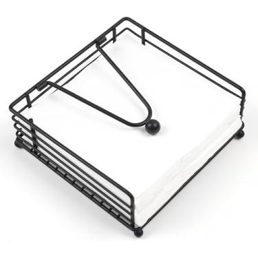 Imagem de Porta-guardanapos para mesa, dispensador de guardanapos plano com braço pesado, suporte quadrado de papel de coquetel de ferro rústico elegante para decoração de cozinha sala de jantar restaurante