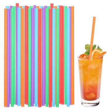 Imagem de Pacote com 1000 canudos de plástico descartáveis, 19 cm de comprimento x 0,60 cm de diâmetro, canudos coloridos, descartáveis, coloridos, retos para bar, coquetéis, cafés, restaurantes e sucos