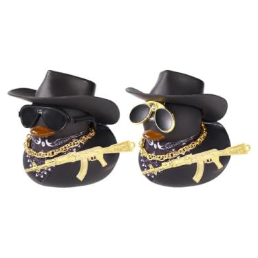 Imagem de 2un Pato Jipe Borracha Cowboy, Decoração de Carro de Pato Cowboy Legal com Chapéu Óculos Decoração Divertida para Painel Casa Mesa Escritório