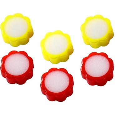 Imagem de 6 peças de esponja de contagem em forma de flor dedo de esponja molhado para contar dinheiro para banco de escritório e material escolar (vermelho e amarelo)