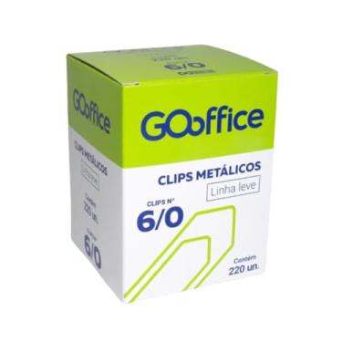 Imagem de Go Office Clips Metálicos Galvanizados, Tamanho 6/0, 220 Unidades por Caixa, Linha Leve, Fio 1.20mm, 44x18mm, Prateado