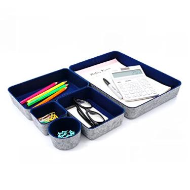 Imagem de Welaxy Bandejas organizadoras de gaveta de mesa de escritório, caixas de armazenamento de feltro, bandejas de papel para cartas, documentos, papéis, revistas, classificador, caixa organizadora redonda