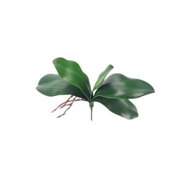Imagem de Tangseajiao 1 peça de folhas de orquídea falsas verdes, folhas de orquídea de 20 cm, hastes de Phalaenopsis, flor sintética de Cymbidium, decoração realista para decoração de vasos de flores em casa