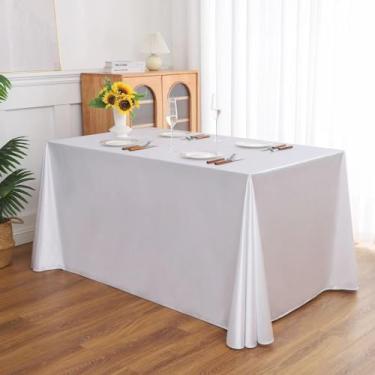Imagem de Wuluwala Toalha de mesa retangular para banquetes, cor sólida, resistente, resistente a vincos, lavável, toalha de mesa de cetim, capa decorativa para mesa de jantar, buffet, festa e casamento, branca