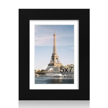 Imagem de iRahmen Porta-retrato 12 x 18 cm com vidro temperado HD, exiba imagens 10 x 16 com tapete ou 12 x 18 cm sem tapete, molduras de madeira para mesa e suporte de parede (preto, 1 pacote)