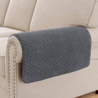 Imagem de Turquoize Capas antiderrapantes de apoio de braço de sofá felpudas para sofá, conjunto de 2 capas protetoras de poltrona reclinável grossa e lavável (cinza, 58 x 58 cm, pacote com 2)