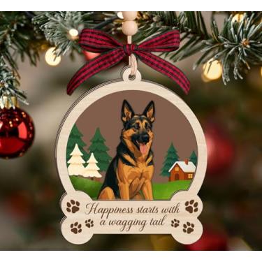 Imagem de Enfeite de Natal de madeira de pastor alemão - Lembrança de cachorro de 3 camadas - Presente memorial de animal de estimação para amantes de cães - Decoração de Feliz Natal - Enfeite de madeira de 7,5