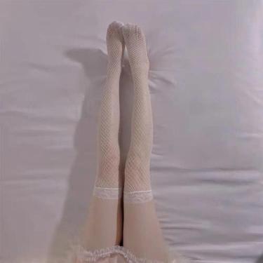 Imagem de Meias Arrastão Overknee de Renda - Pretas e Brancas - Estilo Lolita Gó