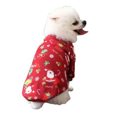 Imagem de IXIAOPET Pijama natalino para cães, estampa de papai noel e rena, macacão aconchegante de 2 pernas com pés, traje de recuperação, roupa de férias ultramacia e quente para cães e gatos (vermelho, médio