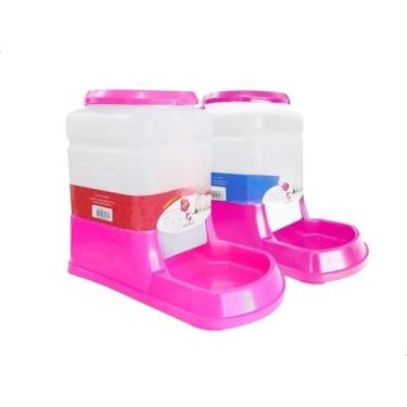 Imagem de Comedouro para CãEs，Comedouro para Gatos，Capacidade de 3 Litros，DisponíVel em Azul, Rosa e Vermelho，Adequado para os Donos Liberarem as MãOs ao Alimentar os Animais de EstimaçãO(Rosa)