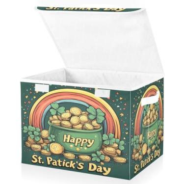 Imagem de Blueangle Caixas de armazenamento dobráveis 1 pacote, cestas de armazenamento de moedas de ouro arco-íris do dia de São Patrício com tampas e alça para casa, quarto, armário e escritório (148)