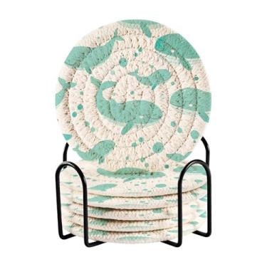 Imagem de Qilmy Conjunto de 6 peças de porta-copos de baleia ou porta-copos de bar para bebidas, porta-copos de fazenda ou porta-copos de mesa rústicos, porta-copos modernos de algodão para o Natal1520