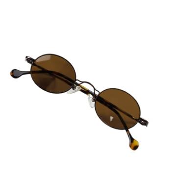 Imagem de JRLLFD Óculos de sol pequenos ovais de metal femininos, masculinos, punk, vintage para mulheres (marrom tartaruga)